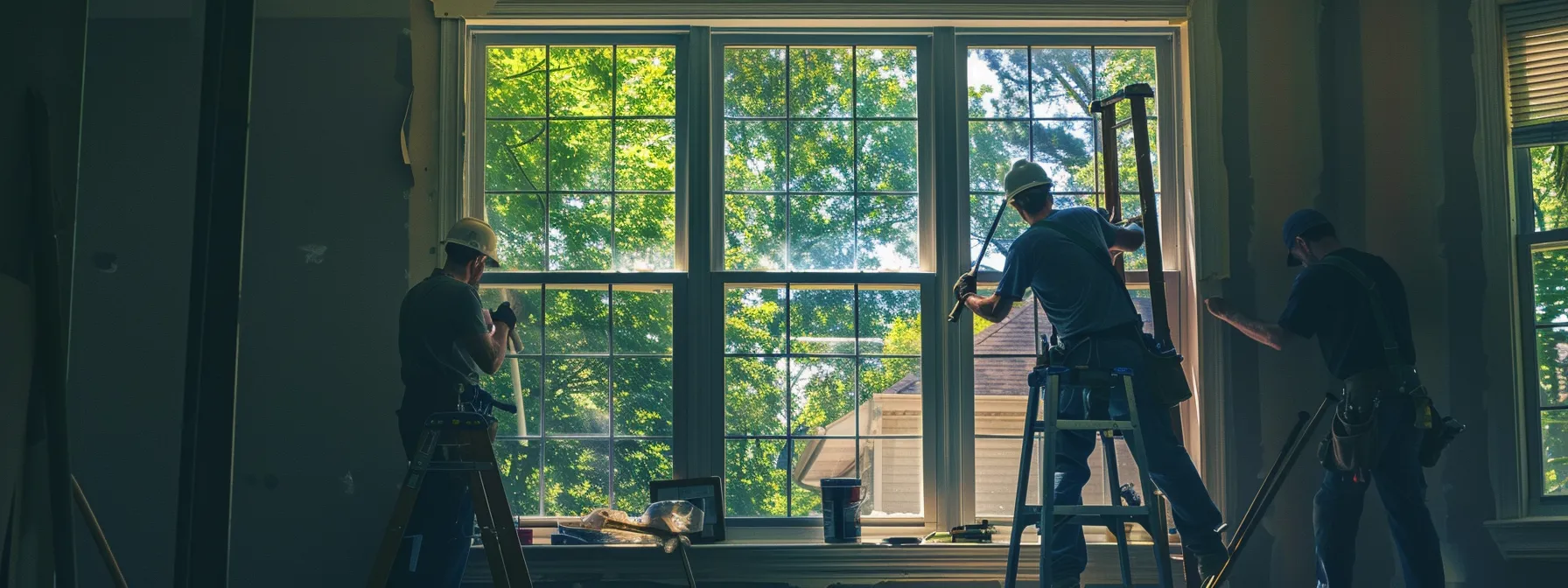 a team of workers seamlessly installing new windows in a kansas city home.